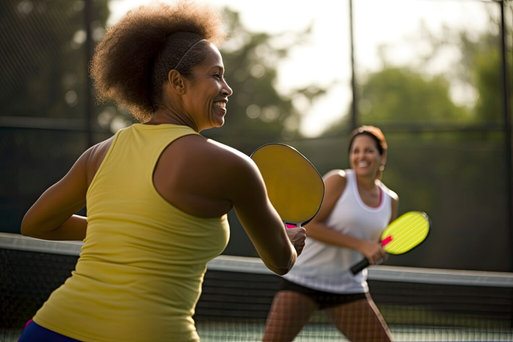 Two women playing sports